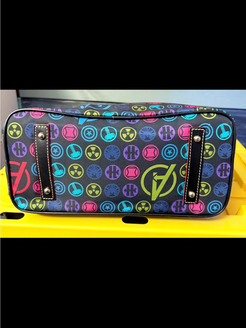 Dooney & Bourke Black Tote with Neon Multicolor Avengers Icons